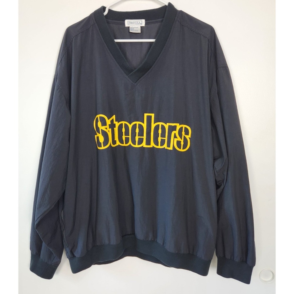 Vintage First USA Pittsburgh Steelers Nylon V Neck Pullover Windbreaker Mens OS